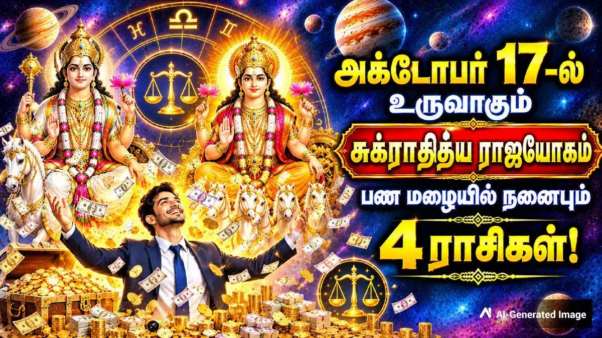 அக்டோபர் 17-ல் உருவாகும் சுக்ராதித்ய ராஜயோகம்: இந்த 4 ராசிக்கு பண மழை கொட்டப்போகுது!